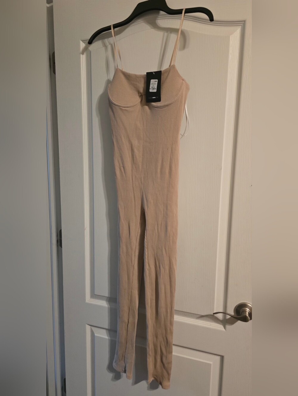 Fashion Nova SECOND SKIN Bustier Ribbed Nude Beige Jumpsuit  SZ XL